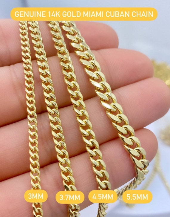 14k HOLLOW Real Yellow Gold Miami Cuban Link Chain Necklace 4.5