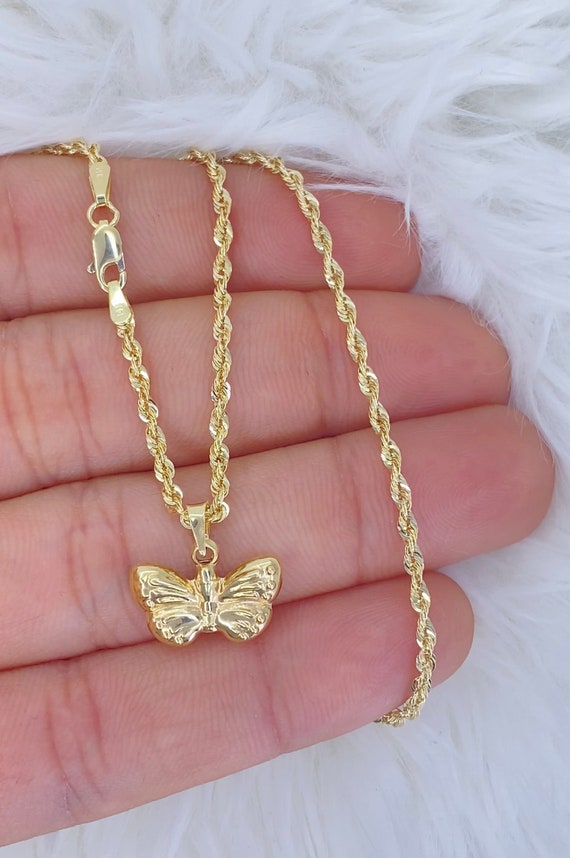 14k Yellow Gold Butterfly & Floral Charm Holder Necklace