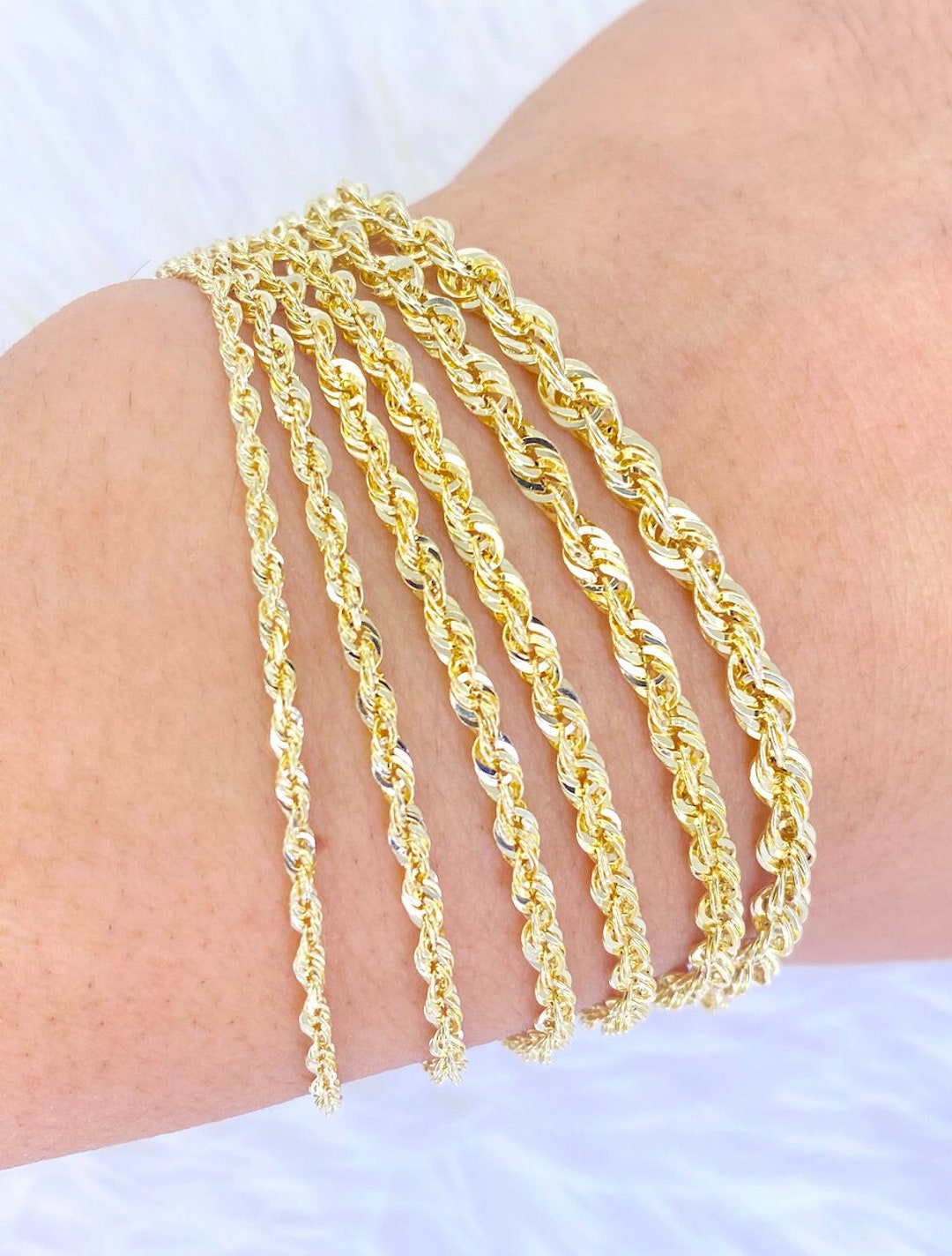 Solid 10K Gold Rope Bracelet 2mm 2.5mm 2.8mm 3.2mm 3.5mm 4.0mm 4.5mm
