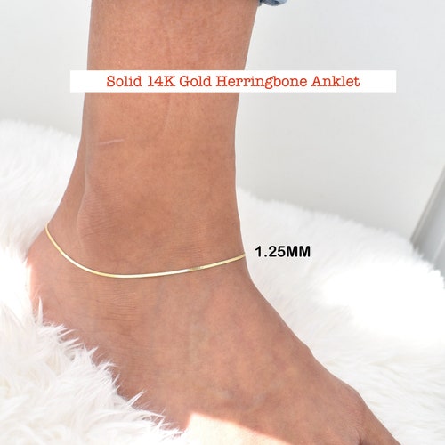Solid 14K Gold Mirror Anklet Ladies Gold Anklet 14kt Gold Etsy