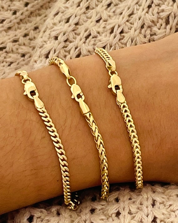 Solid 10K Gold Ladies Bracelet Stackable Gold Bracelets Curb