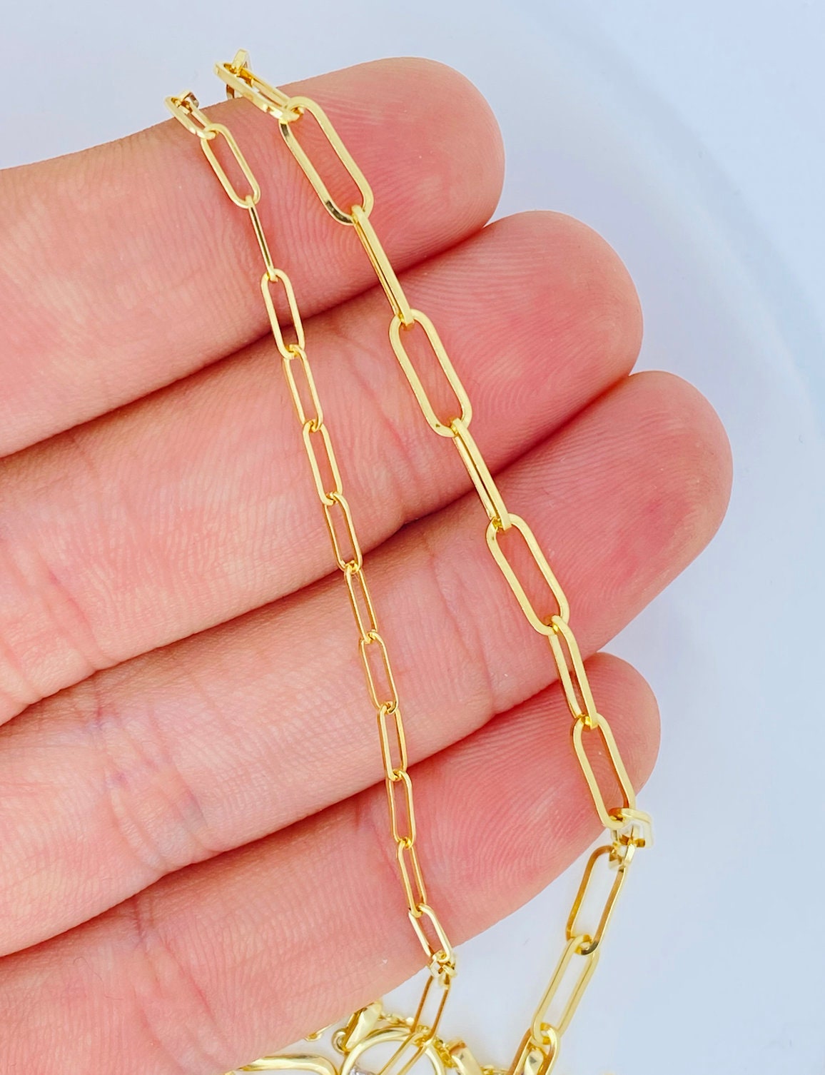 Solid 18K Gold Paperclip Necklace Bracelet 2mm 3.3mm