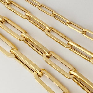 Solid 14K Italian Yellow Gold Chunky Paperclip Necklace and Bracelet. Elongated Link Necklace, Trending Gold Necklace