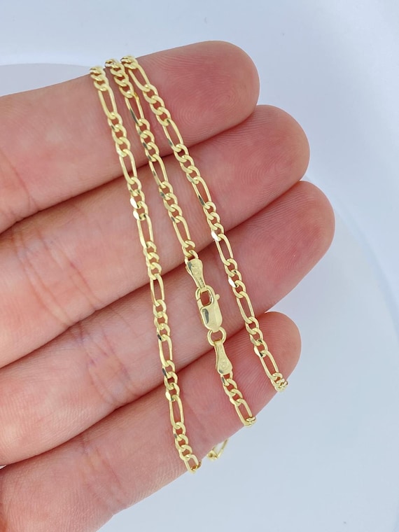 Solid 18K Gold 2.5mm Figaro Chain, Heavy 18K Gold Figaro Chain
