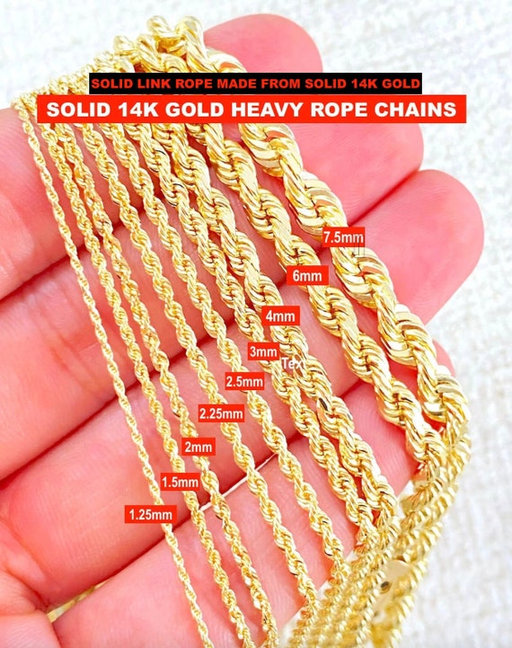 Solid 14K Gold Rope Chain, Heavy Solid Link Rope, 14K Solid Link Strong  Gold Chain, 2mm 3mm 4mm Rope, Mens Gold Chain, Ladies Gold Chain 