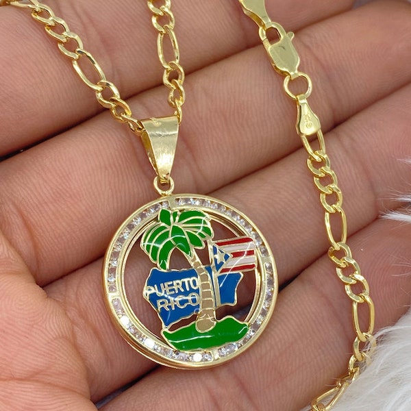 10k Gold Puerto Rico Pendant Etsy