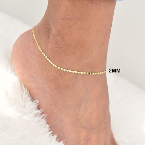 Solid 14K Gold Mirror Anklet Ladies Gold Anklet 14kt Gold Etsy