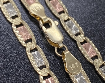 Solid 14K Tri-Color Gold Valentino Chain Necklace (5mm)