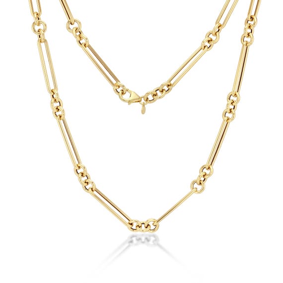 Solid 14K Gold Mixed Link Chain, ITALIAN Paperclip Rolo Mixed Link Necklace