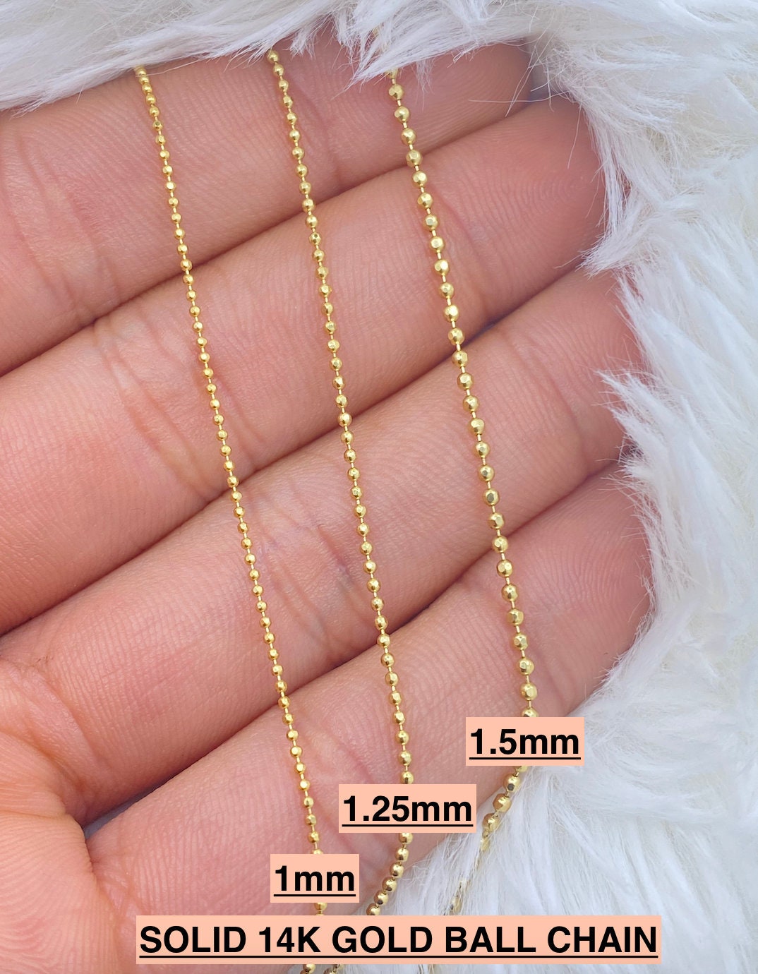 14k Yellow Gold 1.2mm Diamond-Cut Baby Ball Chain Necklace with Secure Lo 