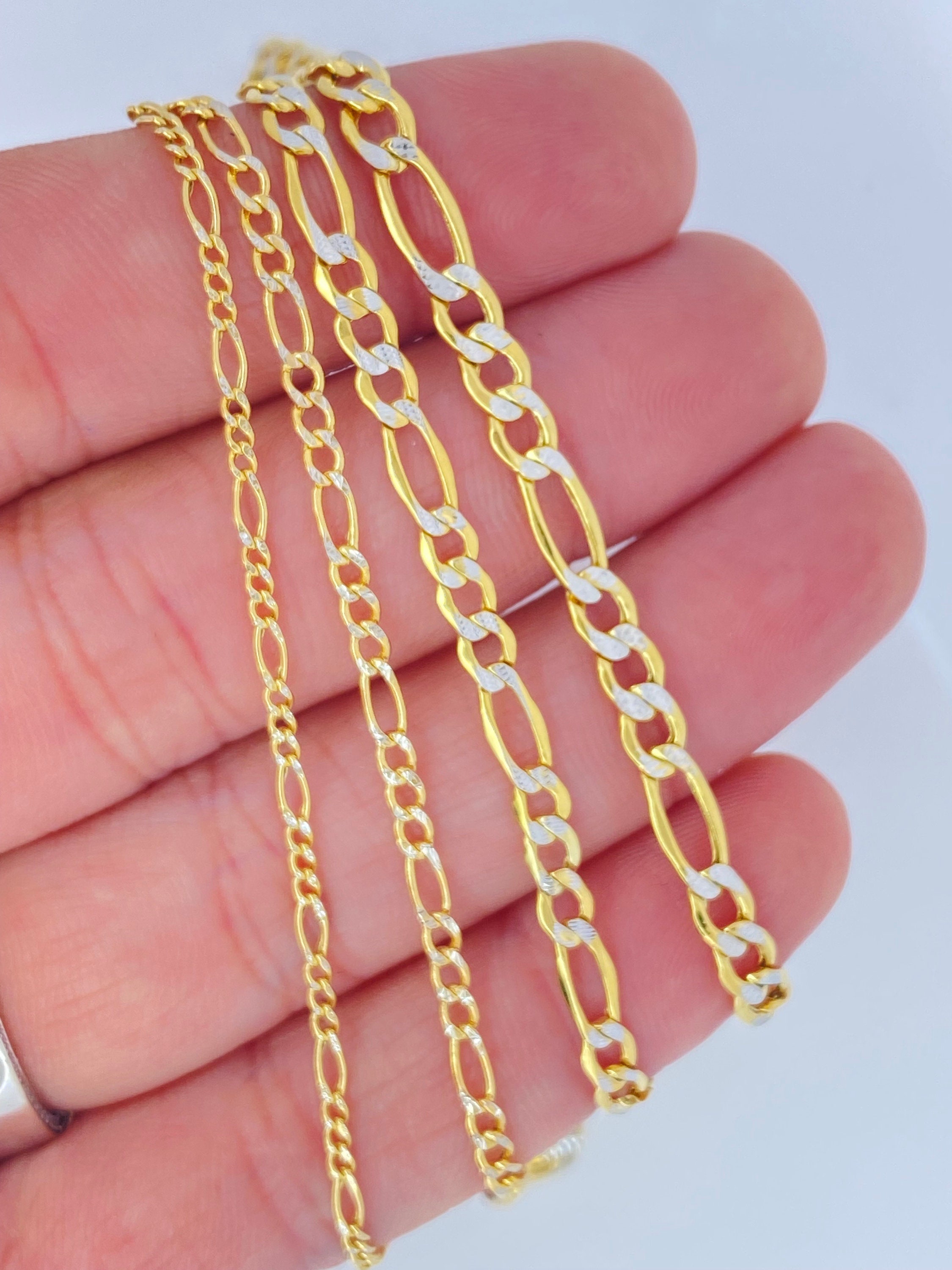 SOILD 10K Gold Two-tone Pave Figaro Chain (2mm-4.5mm) - Etsy