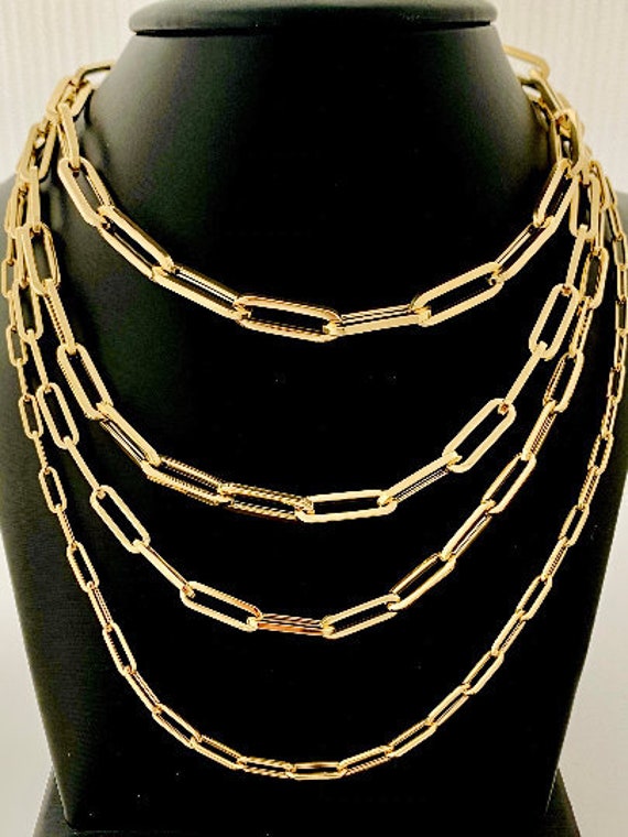 Genuine 14K Italian Yellow Gold Chunky Paperclip Necklace