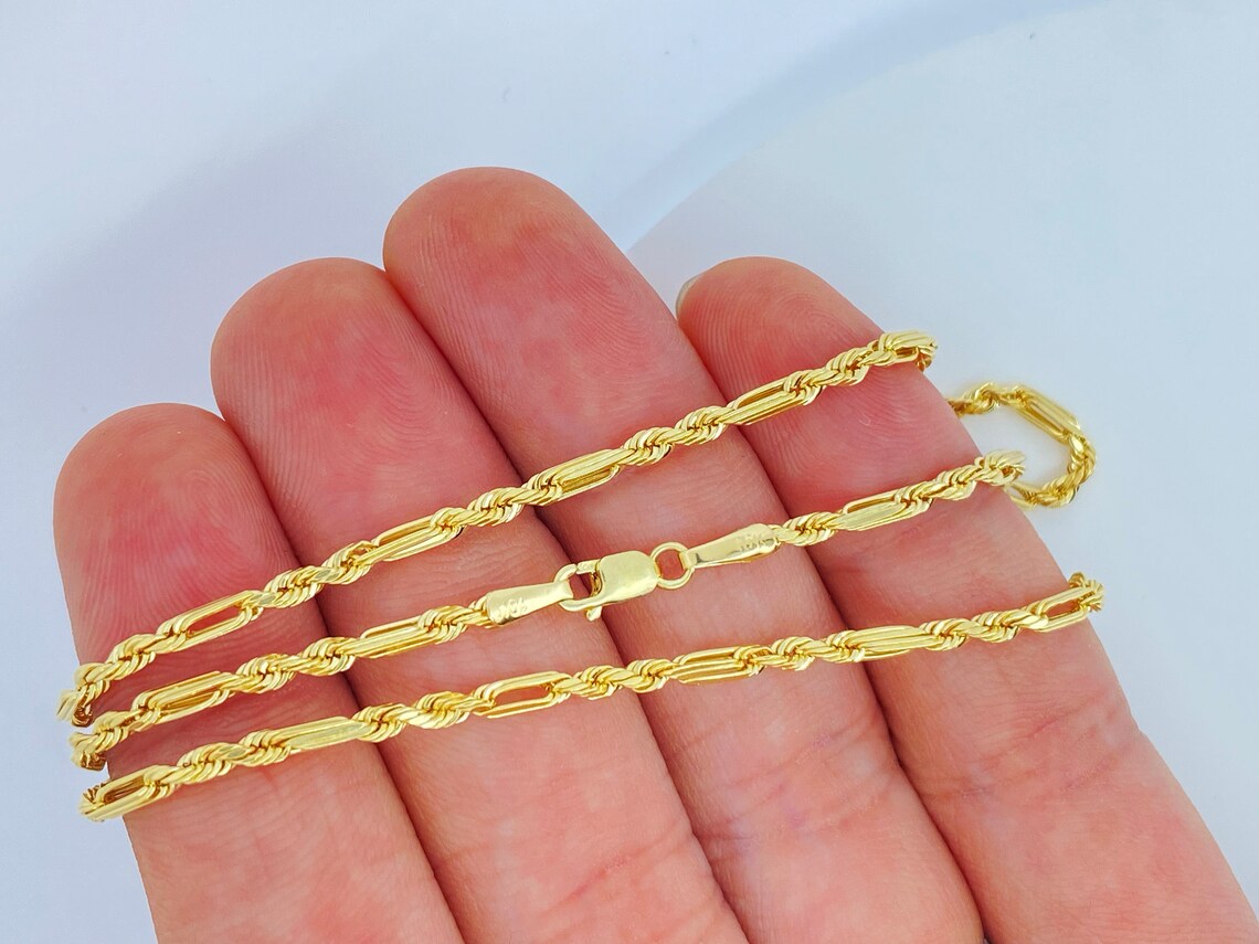 Solid 10K Gold Milano Figaro Figarope 10K Gold Chain Anchor Rope Chain ...