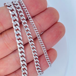 Solid 10K White Gold Miami Cuban Chain, 10K 3mm 4.5mm 6mm 10K Curb Cuban White Gold Necklace, Strong 10KT White Gold Chain, Durable image 3