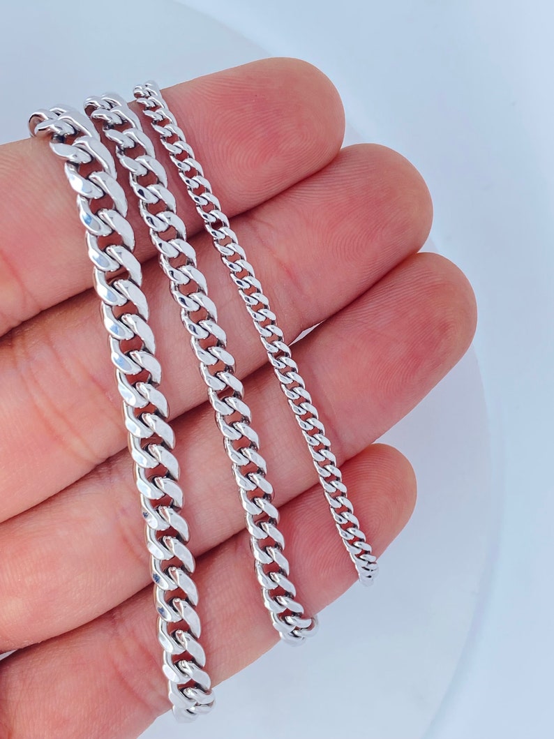 Solid 10K White Gold Miami Cuban Chain, 10K 3mm 4.5mm 6mm 10K Curb Cuban White Gold Necklace, Strong 10KT White Gold Chain, Durable image 3