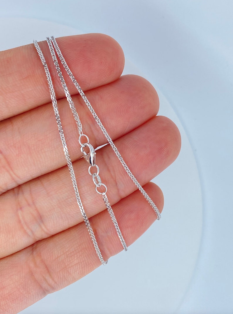 Solid 14K White Gold Diamond Cut Wheat Square Spiga Chain, Ladies White Gold Necklace, 14K ITALY Chain, Real 14K White Gold Chain image 1