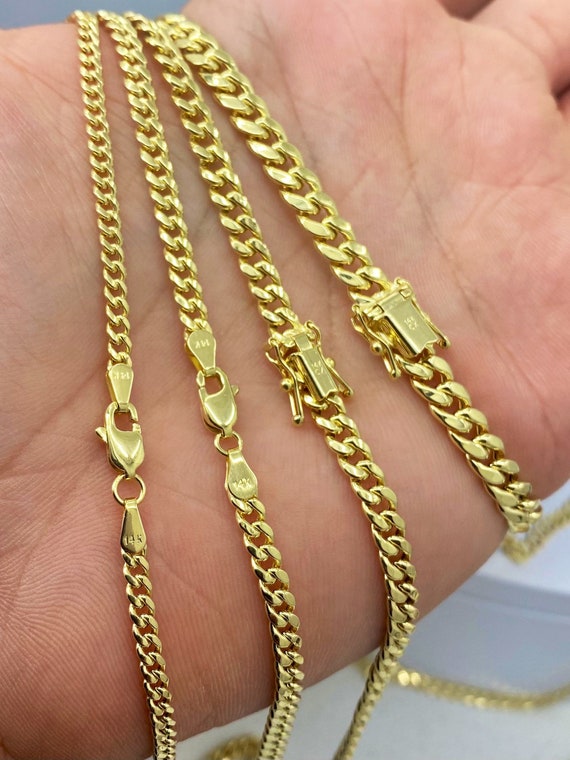 Genuine 14K Gold Miami Cuban Chains 3mm 4mm 4.5mm 5.5mm Trending