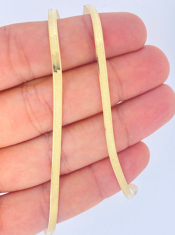 Solid 10K Gold Herringbone Chain Necklace, Ladies Flat Gold Chain 3mm, 4mm 5mm Width, Trending Gold Chain, Herringbone Liquid Link Gold 10K