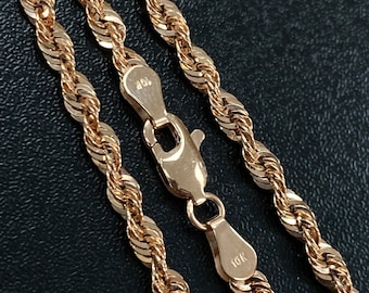 Solid 10K Rose Gold Rope Chain 3mm, Rose Gold Chain, Ladies Pink Gold Chain, Genuine Rose Gold Rope Chain,