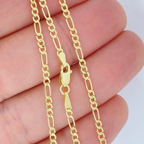 Genuine 14K Gold Figaro 2mm Chain Lightweight Italian 14kt Etsy