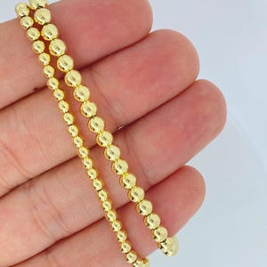 Solid 14K Gold 3mm 4mm Ball Bracelet, Ladies Gold Beaded Bracelet, Shiny Smooth Gold Ball Bracelet