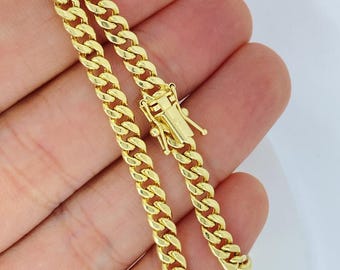 10K ゴールドチェーンネックレス 10Kソリッドイエローゴールドマイアミキューバンカーブチェーン4.5mm