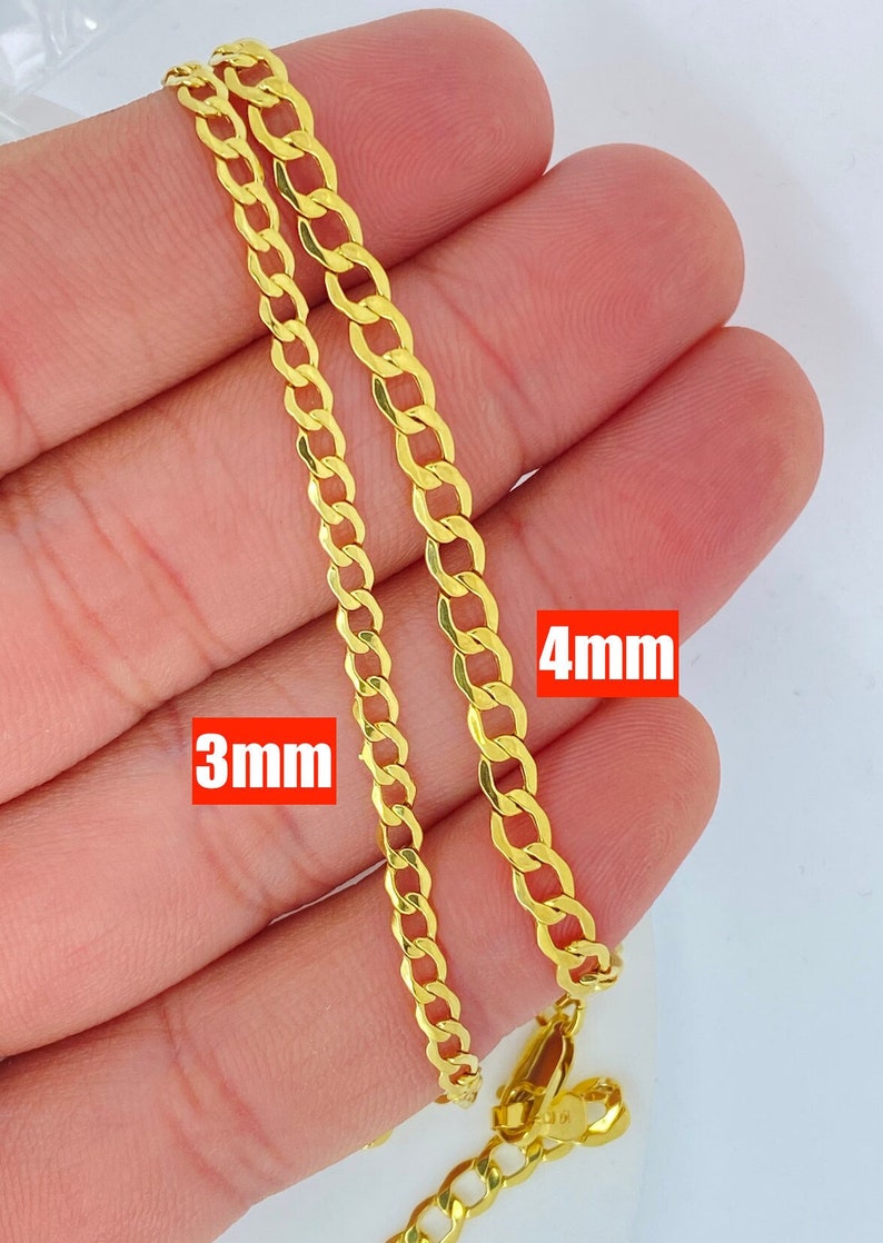 Kedja i massivt 10 karat guld, kubansk/trottoarlänk, 2 mm, 2,25 mm, 2,5 mm, 3,0 mm, 3,5 mm, 3,7 mm, 4,0 mm, 16 tum, 18 tum, 20 tum, 22 tum, 24 tum. bild 1