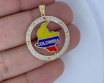 Solid 10K Gold Colombia Gold Pendant, Beautifully Hand painted Enamel Design, Sparkling CZ stones, Colombia Souvenir, Colombia Gift Idea