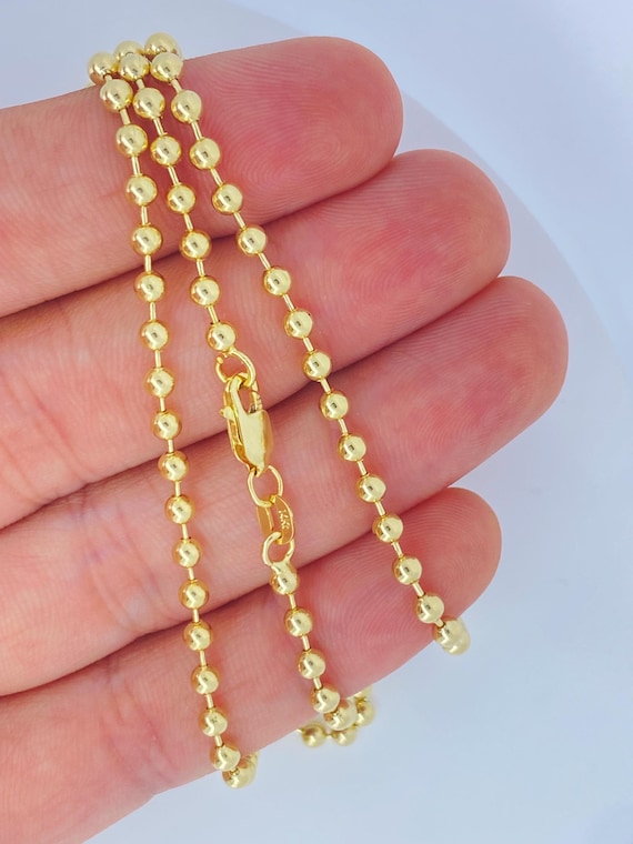 Solid 14K Gold Ball 3mm Chain Necklace - Italian Made 3mm Beaded