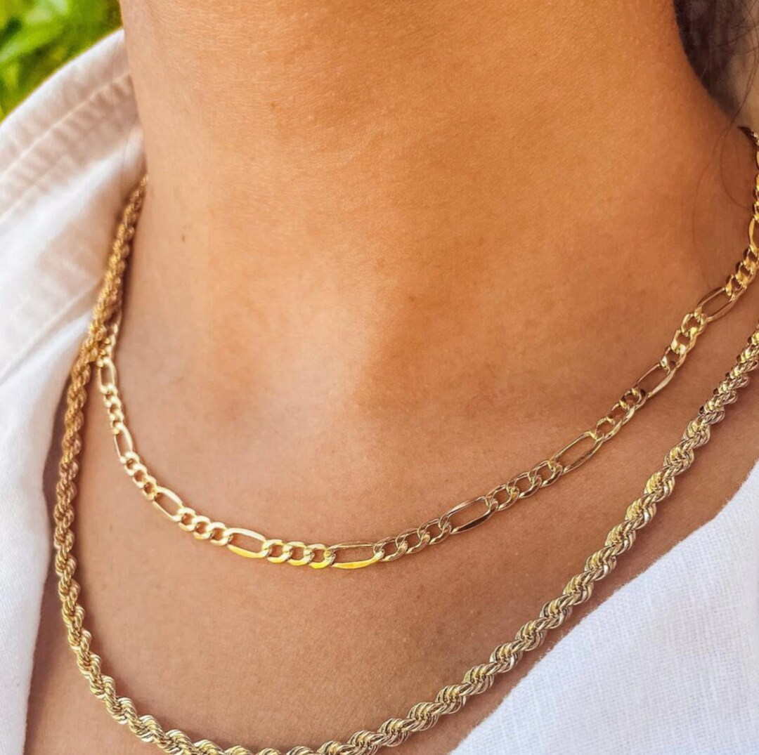 14k Polished Solid Chain/Solid Plate Figaro Link Plate