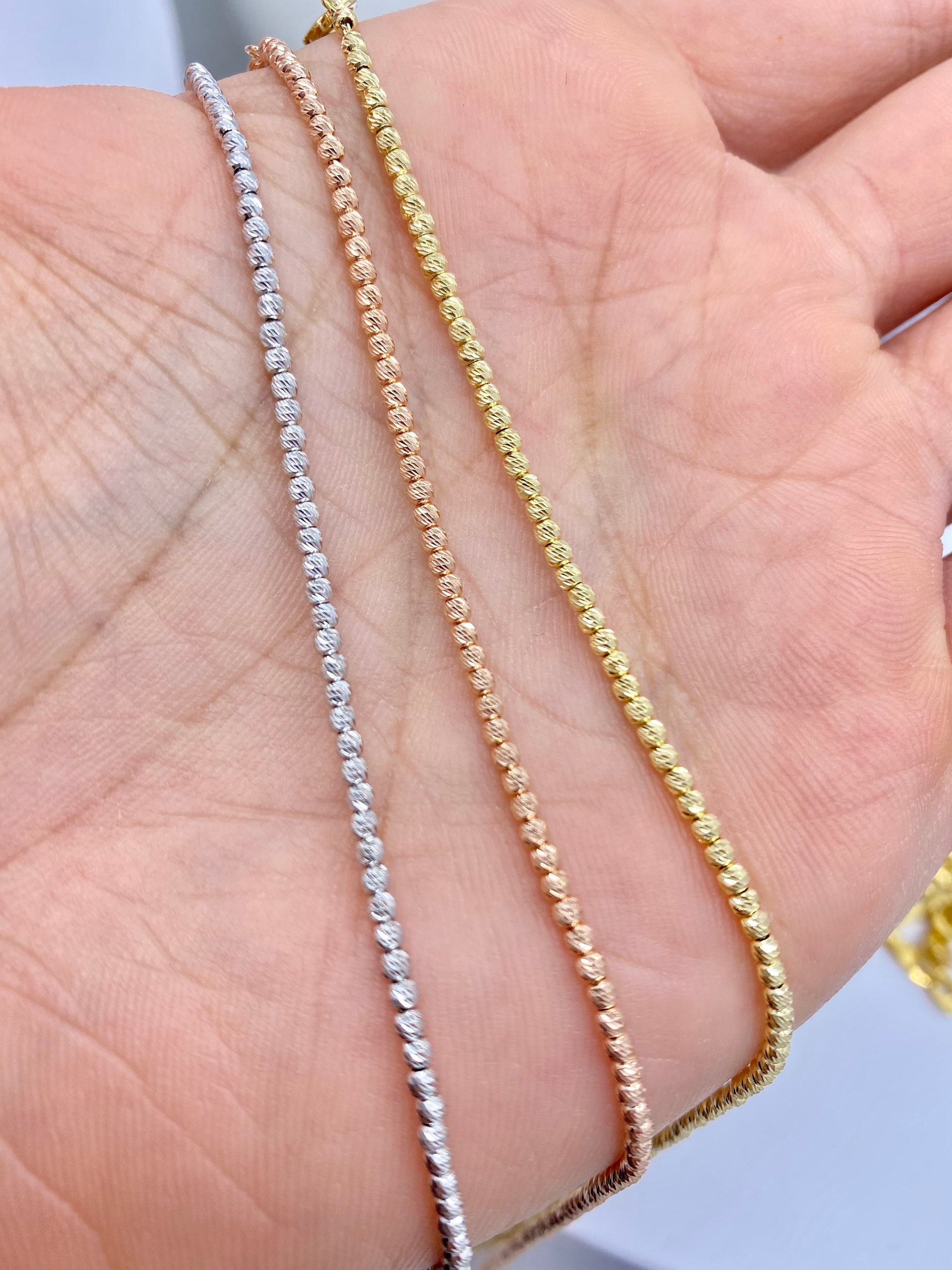 Solid 14K Gold Moon Cut Ball Bead Chain, Adjustable Choker Solid 14K Gold Moon Cut Ball Bead Chain, Adjustable Choker