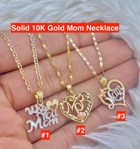 Mom Necklace Solid 10K Gold Mom Pendant 