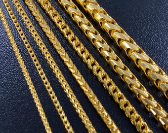 Solid 22K Gold Franco Chain, 22k necklace thin strong link chain, 22kt 916 Franco 1.2mm 1.4mm, 2.25mm 2.75mm 3mm 4mm Diamond Cut Franco 22Kt