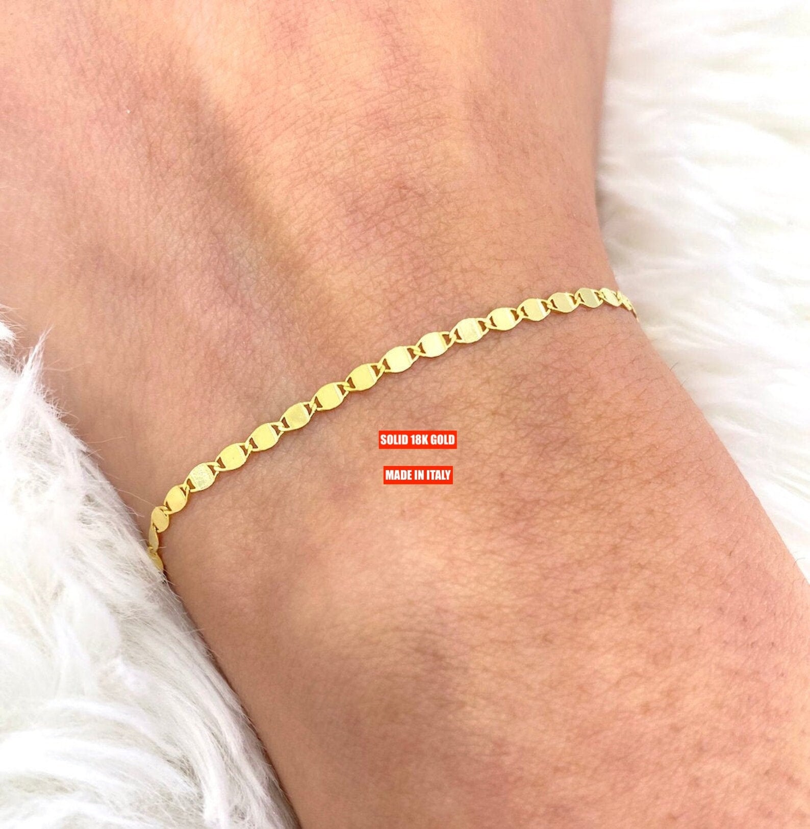 Solid 18K Gold Mirror Bracelet, Ladies Gold Bracelet, 18kt gold bracelet, 18K Ladies Gold Hand Chain, Trending Stackable Solid Gold Bracelet