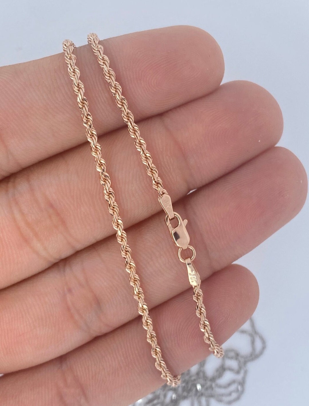 Solid 10K Gold Rope Chain Gold Rope Necklace 1.5mm 2mm 3mm 16in 18inch 20,  10K Gold Rope Chain, 10K Rope Chain, Diamond-cut, Men, Woman 