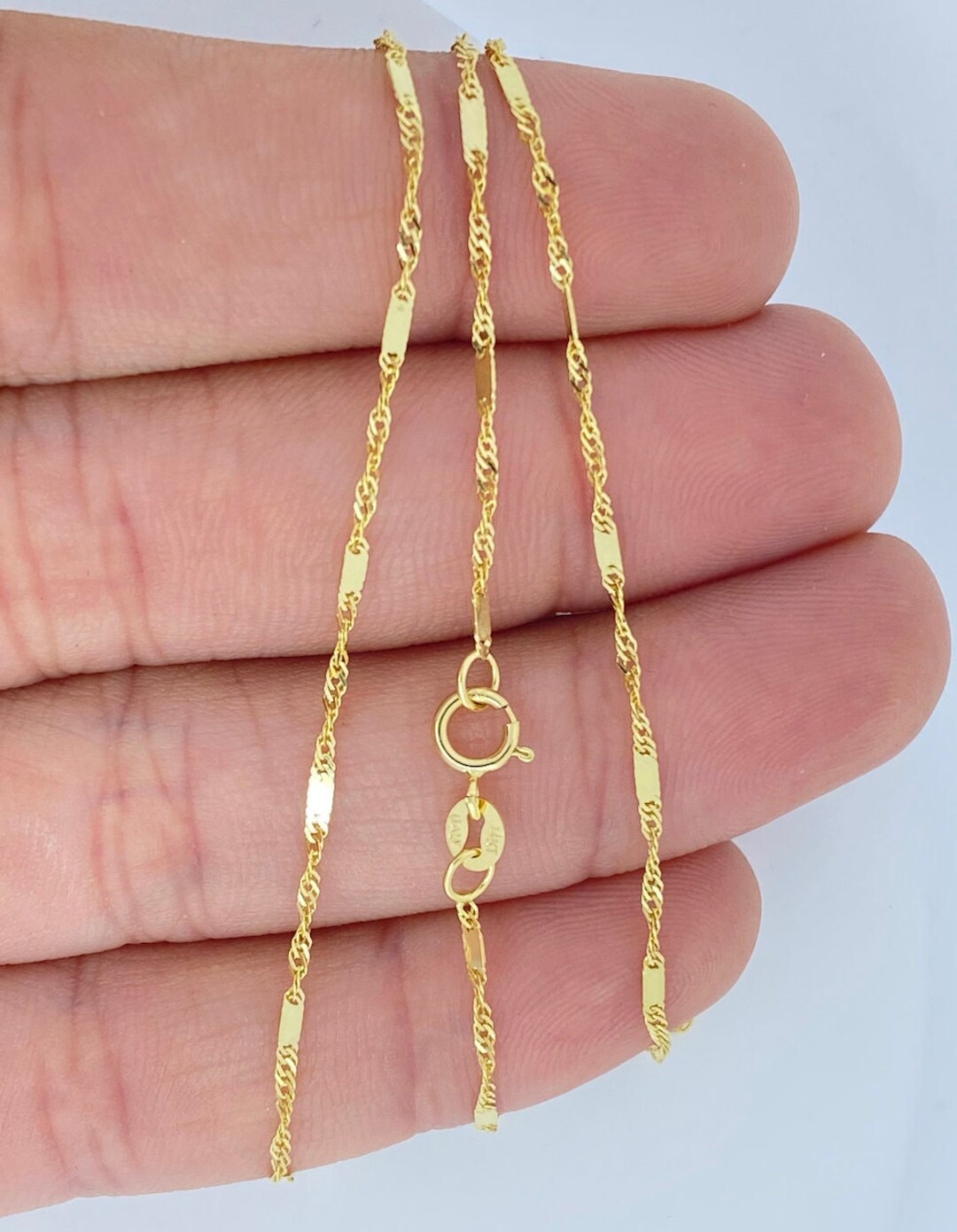 Solid 14K Gold Twist Bbar Chain, Dainty Gold Chain, Ladies Gold Chain