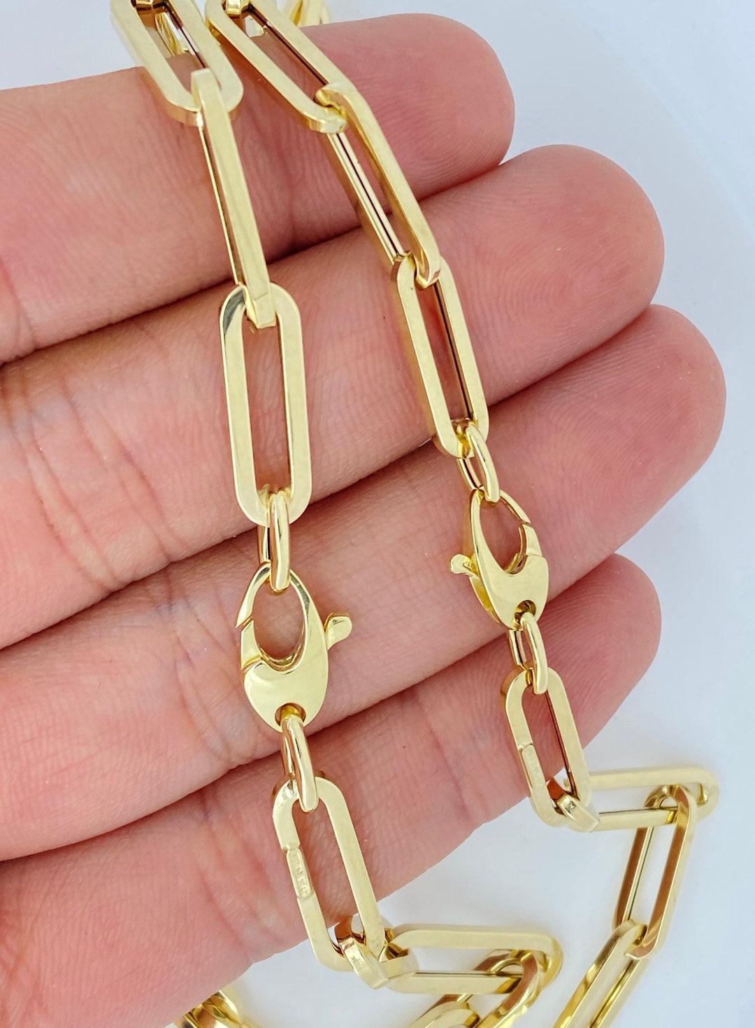 Genuine 14K Italian Yellow Gold Chunky Paperclip Necklace and Bracelet.  Elongated Link Necklace, Trending Gold Necklace 