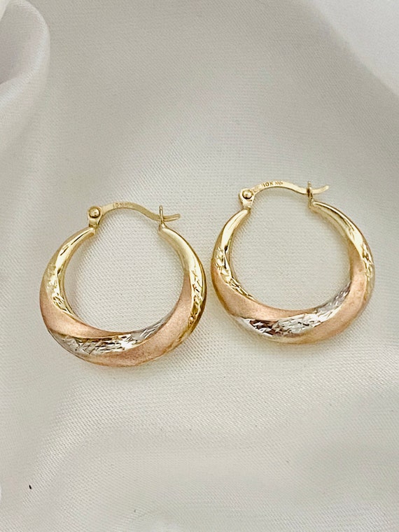 10k Solid Tri-Colored Gold Circle oval hoop  Earrings 25mm  1'' 