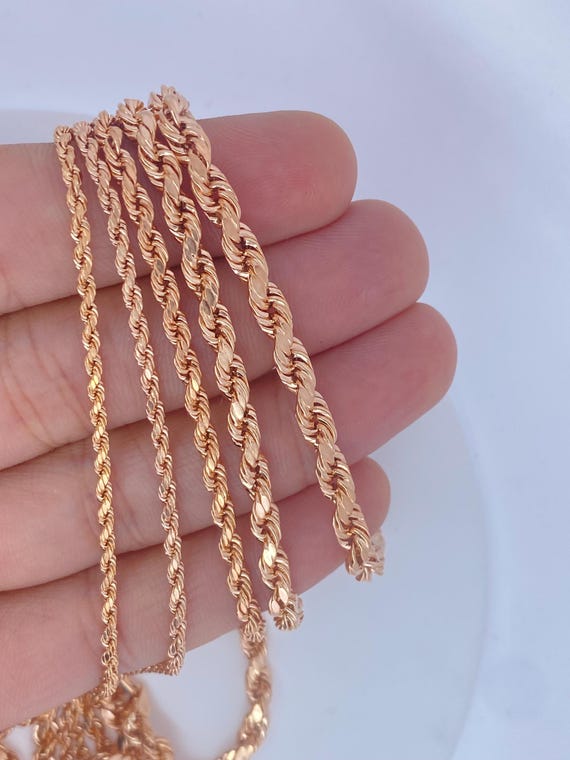 Solid 10K Rose Gold Peru Rope Necklace, Rose Gold 10kt BBB 4 Sided  Diamond Cut Rope Chain, Rose Gold Necklace