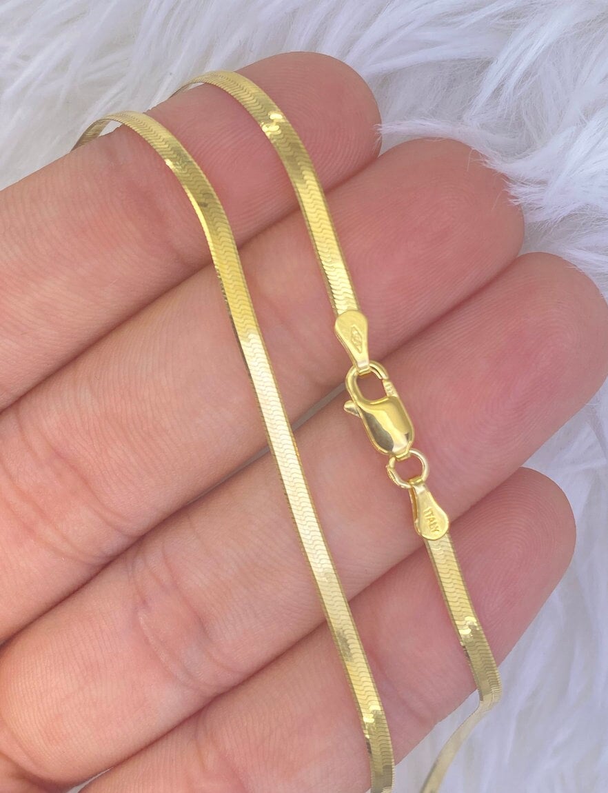 Solid 14K Gold Heavy Italian Herringbone Chain 2.5mm, Ladies Gold Herringbone Chain, Herringbone Choker, Choker Necklace, Ladies Chain