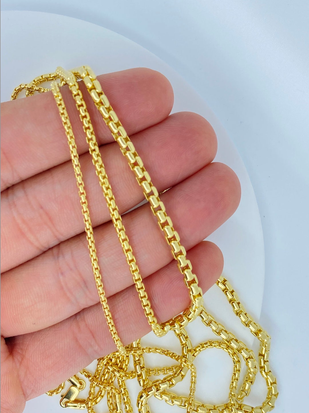 Solid 14K Gold Box Chain Necklace GOLD Layering Box Chain 2mm 3.5mm Strong Ladies and Men 14K Gold Box Chain Very Durable TRENDING Etsy