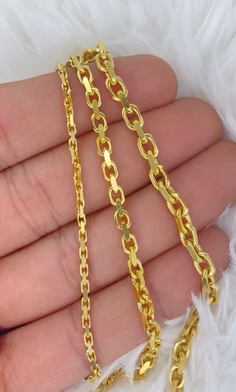 Solid 14K Gold Heavy H-Link Chain 24inch, Man Gold Chain, Cable Chain Men, Diamond Cut H-Link Designer Men Chain, Trending Gold Men Jewelry image 2
