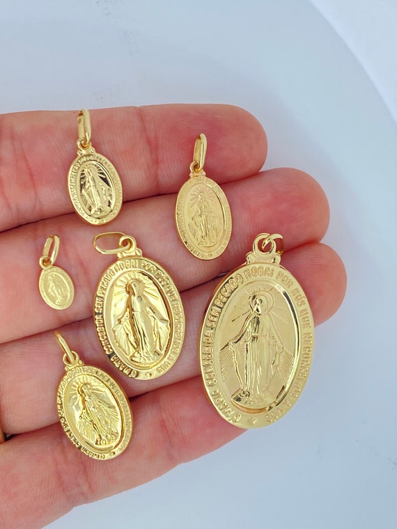 Solid 14K Gold Miraculous Medal Pendant ITALY 14K Gold Religious Miraculous Medal Charm Dual Sided Miraculous Medal Prayer Pendant Charm Etsy