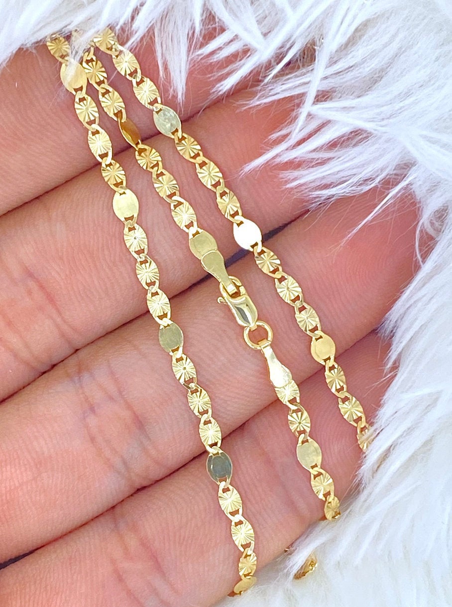 Solid 14K Gold Sparkle Mirror Chain, Solid 14kt Gold Chain