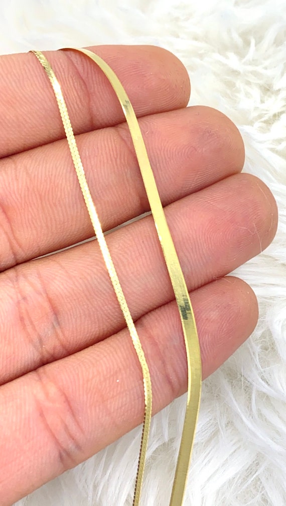 10K Solid Gold Herringbone Italian Chain Necklace 1.25mm | Etsy