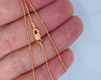 Massive 14K Roségold Diamantschliff Kugelkette, Damen 1mm Roségold Kugelkette, Zierliche starke Roségoldkette, Kette für Anhänger