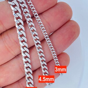 Solid 10K White Gold Miami Cuban Chain, 10K 3mm 4.5mm 6mm 10K Curb Cuban White Gold Necklace, Strong 10KT White Gold Chain, Durable image 2