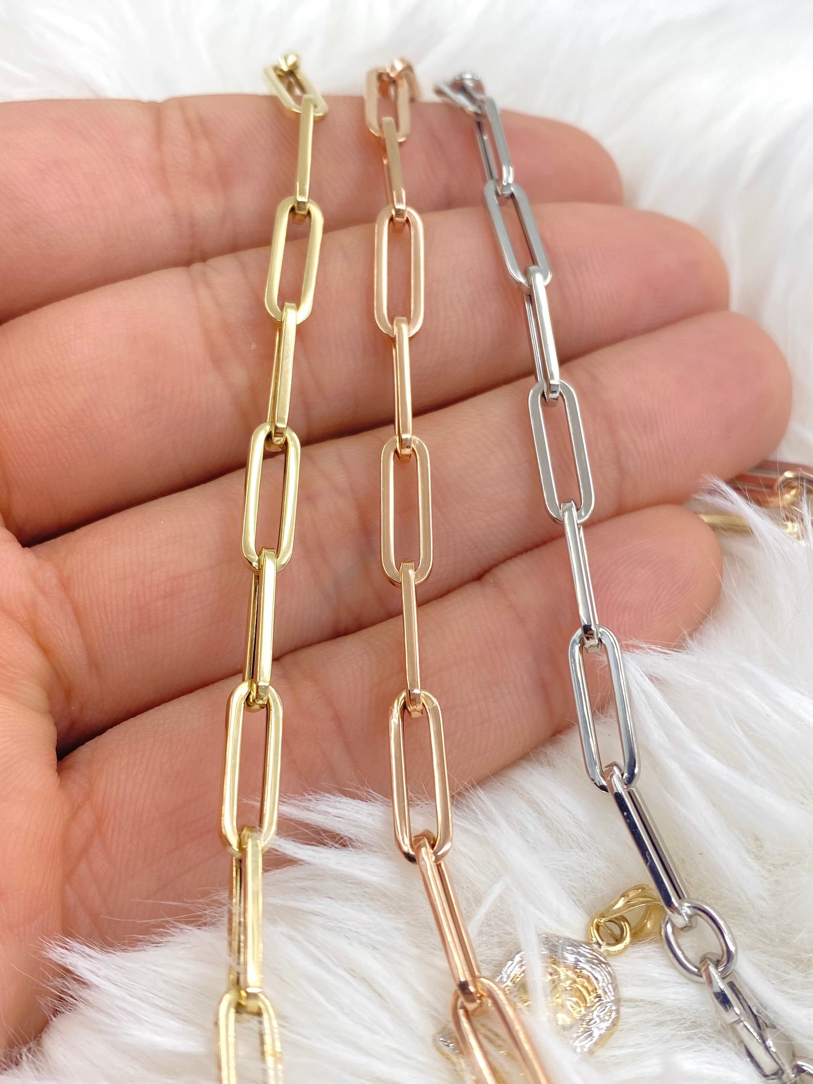 Solid 14K Gold Paperclip Chain 4mm 14K Pink Rose Gold Etsy