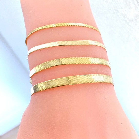 Solid 14K Gold Herringbone Bracelet 2.5mm 3mm 4mm 5mm Solid 14K Gold Liquid Link Bracelet Ladies Gold Bracelet Stack 6.5in 7in 8in 9in Etsy