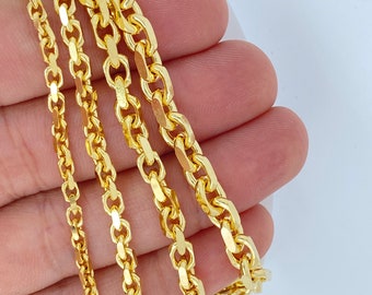 Solid 18K Gold Heavy Anchor H-Link Chain, Strong Anchor Chain, 3mm 3.5mm 4.5mm 5.5mm, Heavy Duty Chain, Sturdy Mens Ladies Gold Chain